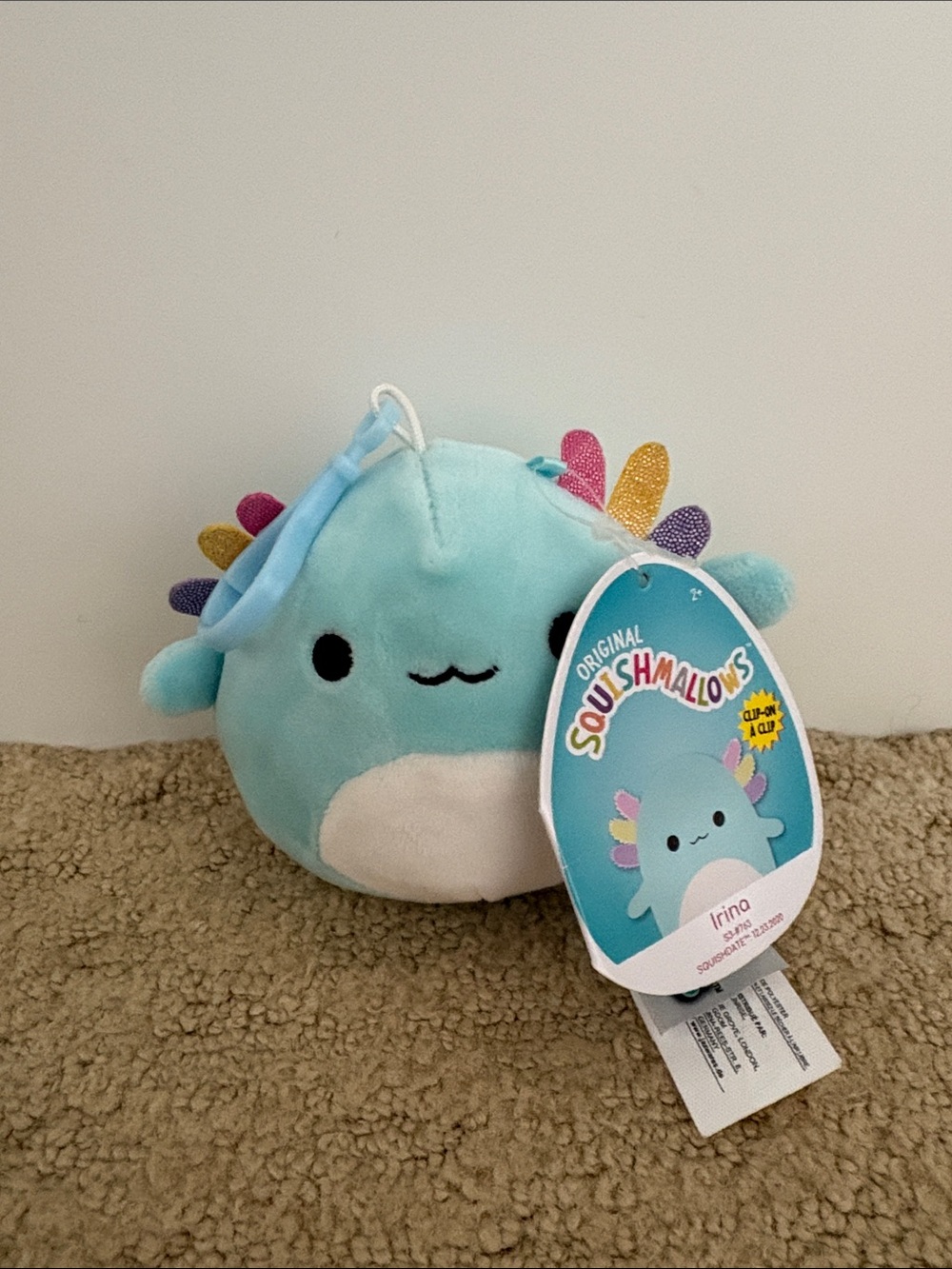 Squishmallows Aqua axolotl Plush with Rainbow Glitter Spikes keychain